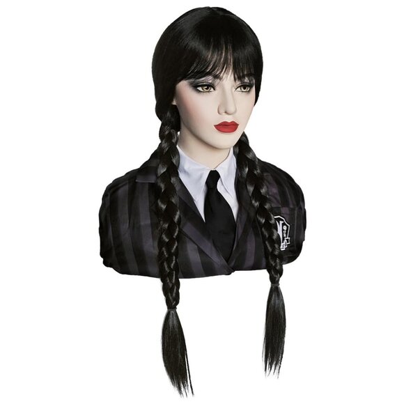 Women Black Wig for CostumeBraided Wigs for Halloween Costume with Wig Caps